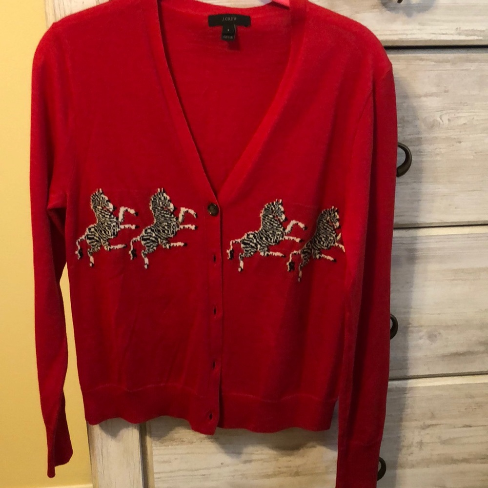 J. Crew Red Sweater with Zebra Design